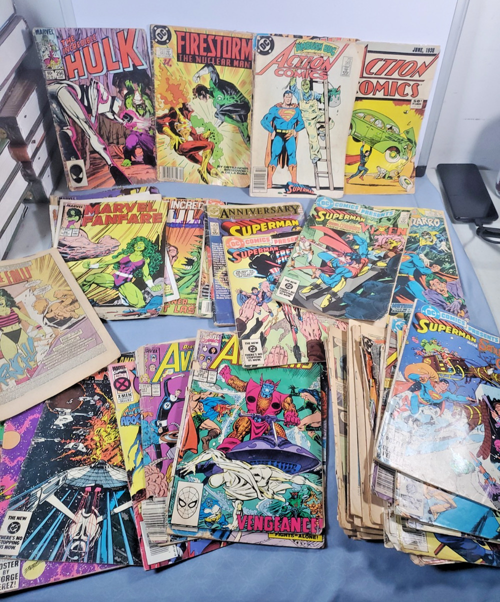 Vintage Comic Book Lot 40+ Marvel DC 1980s Copper Bronze Age Superman Hulk Lot